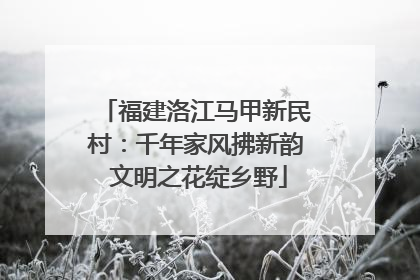 福建洛江马甲新民村：千年家风拂新韵 文明之花绽乡野