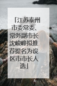 江苏泰州市委常委、常务副市长沈峻峰拟推荐提名为设区市市长人选